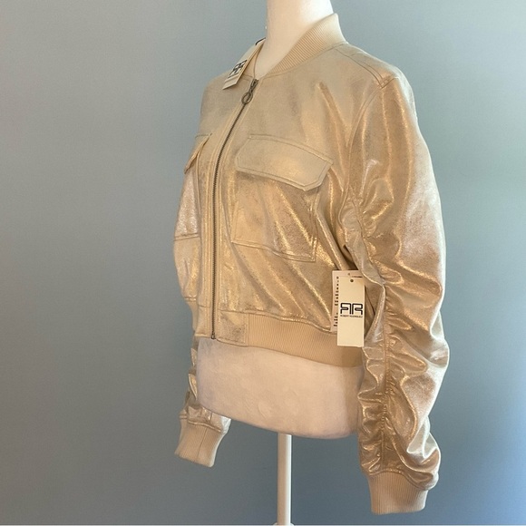 Robert Rodriguez Sz Medium Faux Leather Shimmering Champagne Bomber Jacket NWT - Picture 11 of 16